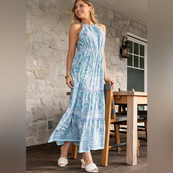 Baltic Born | Dresses | Baltic Born Meline Button Front Maxi Dress Light  Blue Floral Size Large | Poshmark
